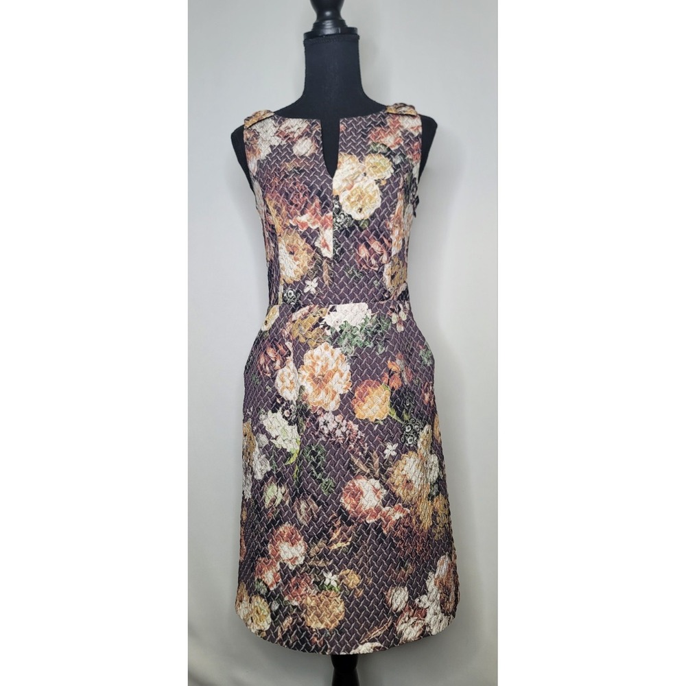 Tabitha Anthropologie Quilted Sheath Dress Size 2 Floral Textured Sleeveless - Picture 2 of 10